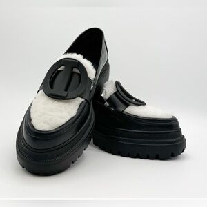 Iceberg black & white fur platform leather loafers size EU 39 US 9 NWT